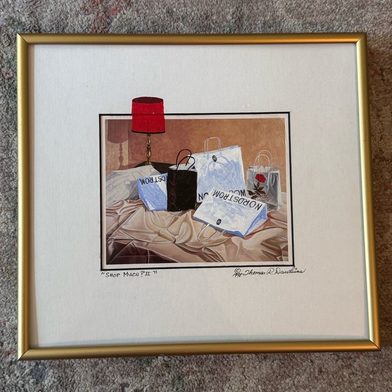 Thomas R. Dawkins Oil Painting «Spend Much? II» Certification Vtg 1998 Signed