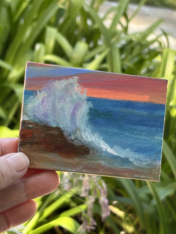 ACEO Original Mini Oil Painting SoCal Sunset Seascape streteched canvas by Gale gallery