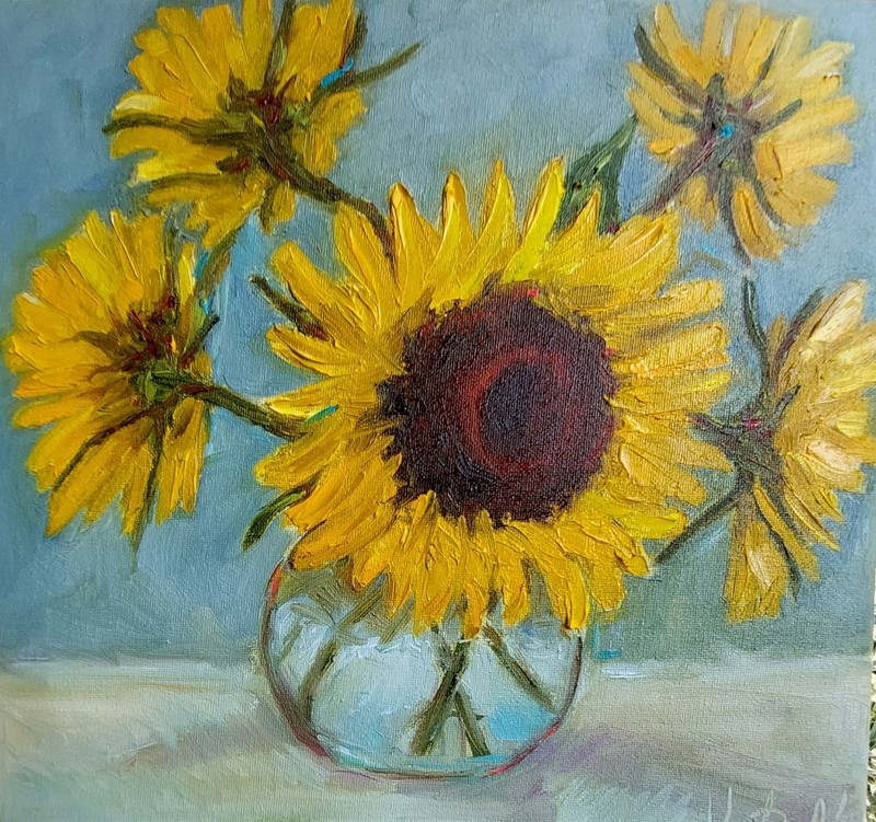 Oil original painting on canvas size 12x12 inches Sunflowers gallery