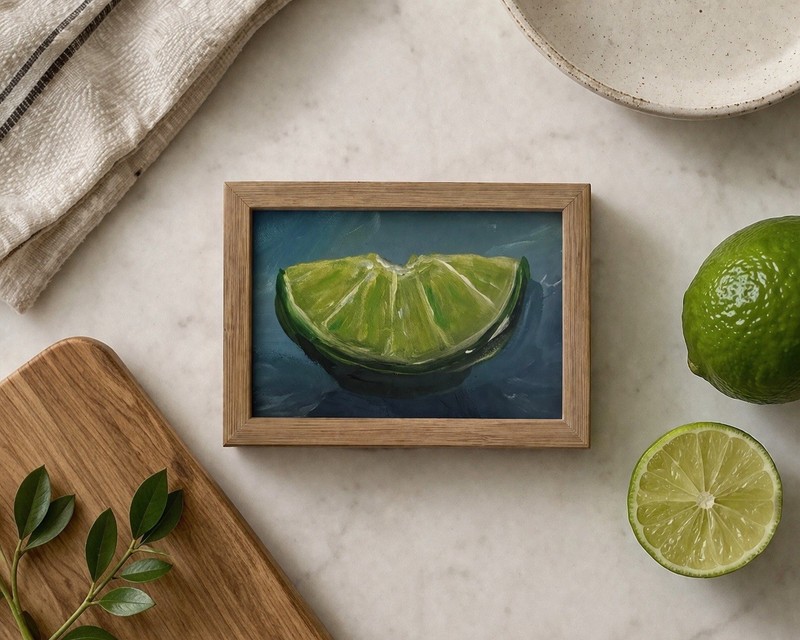 Lime Painting Citrus Still Life Kitchen Decor 4×6 Framed