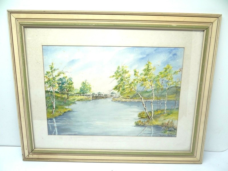 Vintage Framed Hand Signed Isabel Monk Landscape Watercolor Painting on Paper