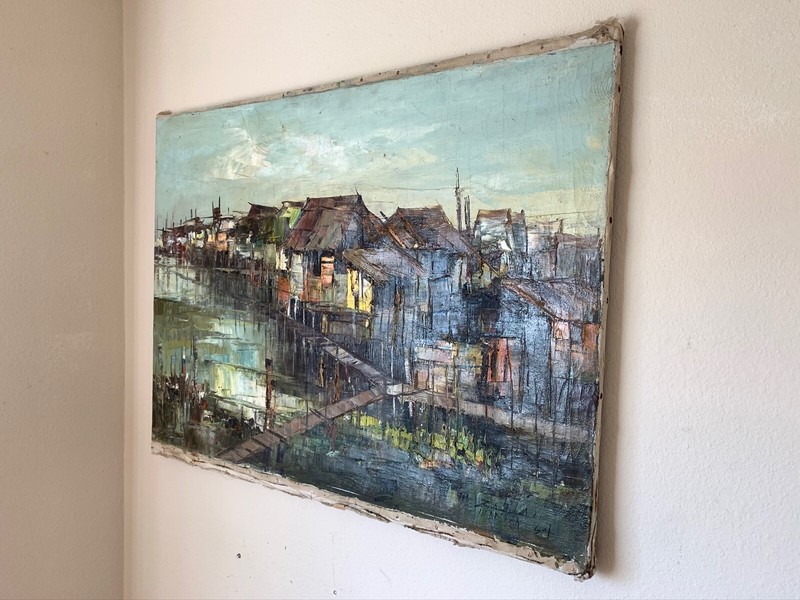 Enrico Zablan ARTIST impasto PAINTING VINTAGE MID CENTURY MODERN ERA