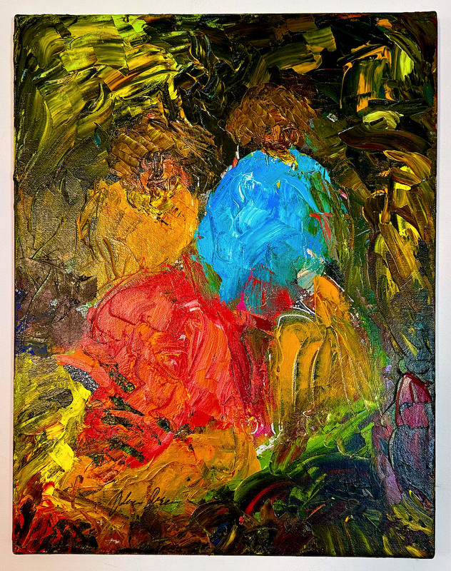 «FRIEND SHIP» JOHN FREE ORIGINAL ACRYLIC PALETTE KNIFE PAINTING CANVAS 12″X16″