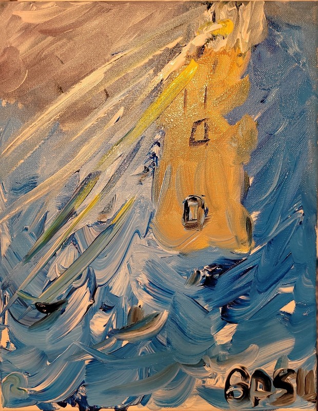 Lighthouse Against The Sea Original Expressionism Acrylic Abstract Canvas. gallery