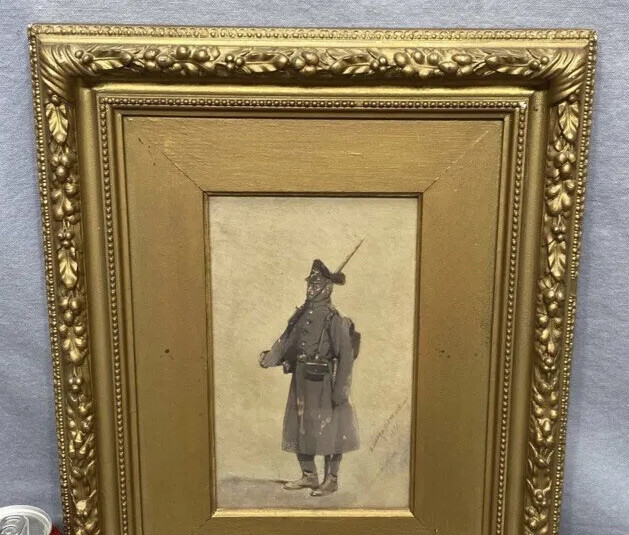ANTIQUE FRENCH PAINTING OF A SOLDIER BY LISTED ARTIST EDOUARD DETAILLE 1848-1912 gallery