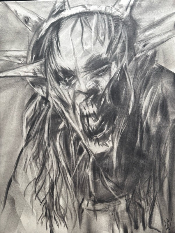 Original Dark Surreal Monster 18×24 Pastel Drawing Gothic Horror Wall Art