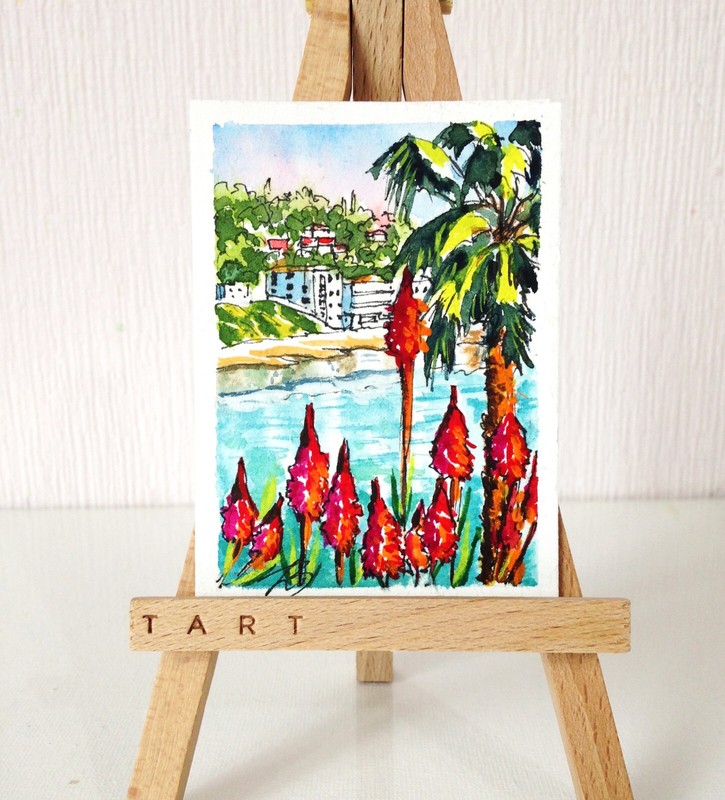 ACEO Original Art Laguna Beach California Painting Small Watercolor Seascape gallery