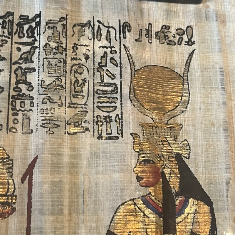 Papyrus Paper Egyptian Gods and Goddess Offering Gold Leaf hand Painted 13”x16” gallery