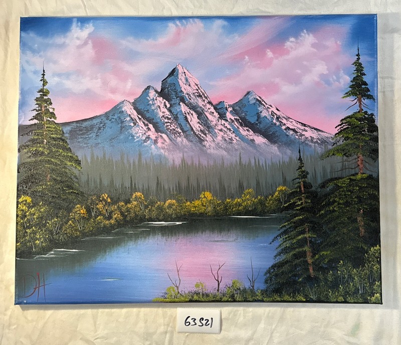 Mountain Cabin Scene Bob Ross Wet-on Wet Style Oil Painting Canvas DH 63S21