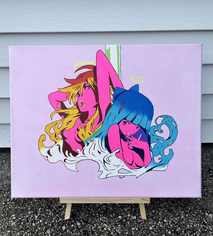 Hand-Painted Anime Painting | Panty & Stocking on Canvas 16 x 20 inches