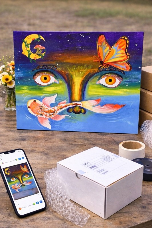 Original Surreal Acrylic Painting 30×24 Visionary Wall Art Signed Canvas