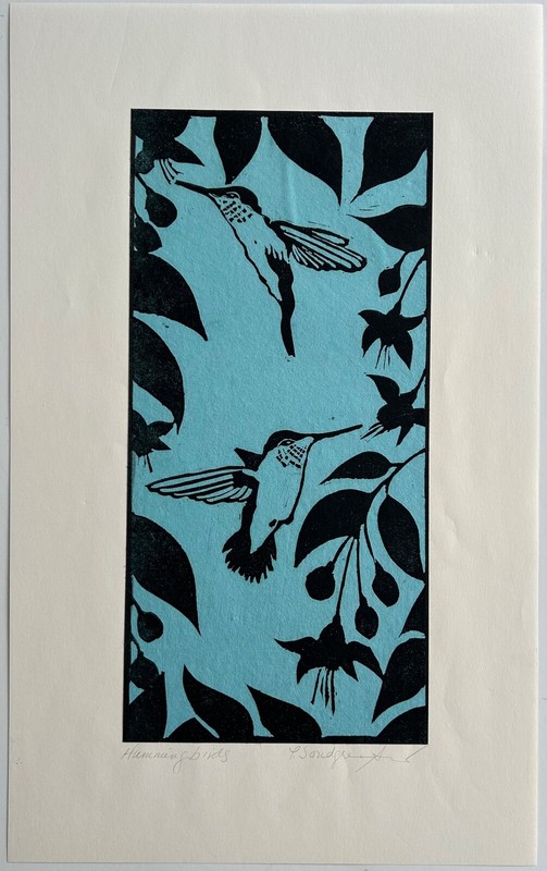 Patricia Sundgren Smith – original, signed lino blockprint «Hummingbirds»