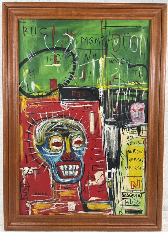 Jean-Michel Basquiat Oil on Canvas Painting (Handmade) Signed & Stamped / Framed