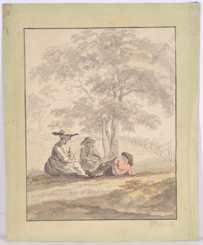 Franz Schuetz (1751-1781) «Resting peasants» watercolor, 1778 (?) (m)