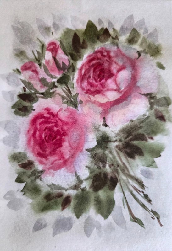 Flower DUSTY PINK VINTAGE ROSE Original Artwork Painting Floral Lanscape Gift A5 gallery