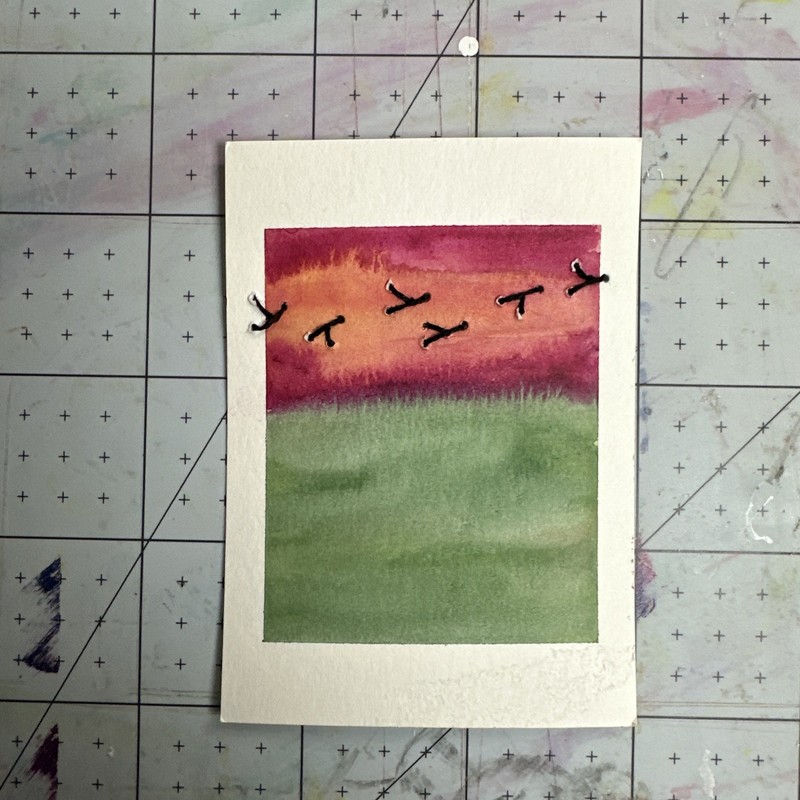 ACEO Original Art Card – Embroidered Birds – 1K to OK #115