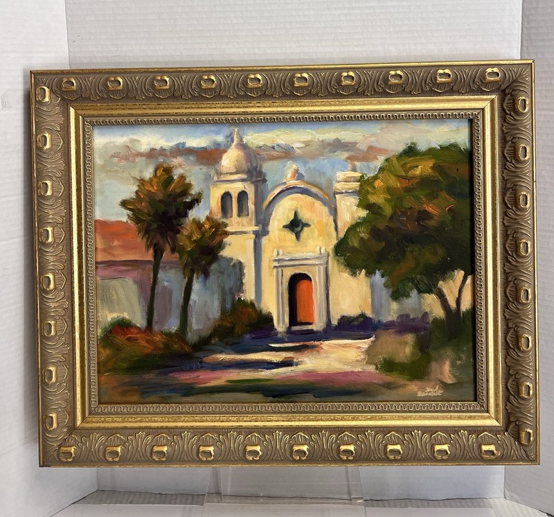 Original Mark Monsarrat Carmel Mission Oil Painting 12×16 Framed California Art