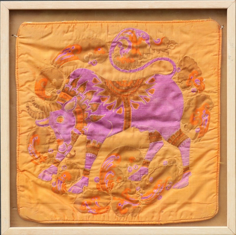 Oriental abstract framed vintage embroidery on silk handmade artwork fine art