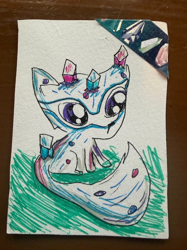 ACEO Original Art Card Set: Stone Fox Collection (1 of 1): Jewel Fox (2.5 x 3.5)