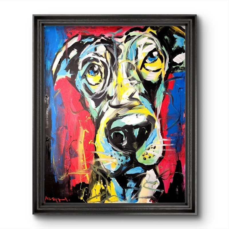 Aleph Hand Painted Dog 16×20 Large Acrylic Painting Animals Wall Art Canvas