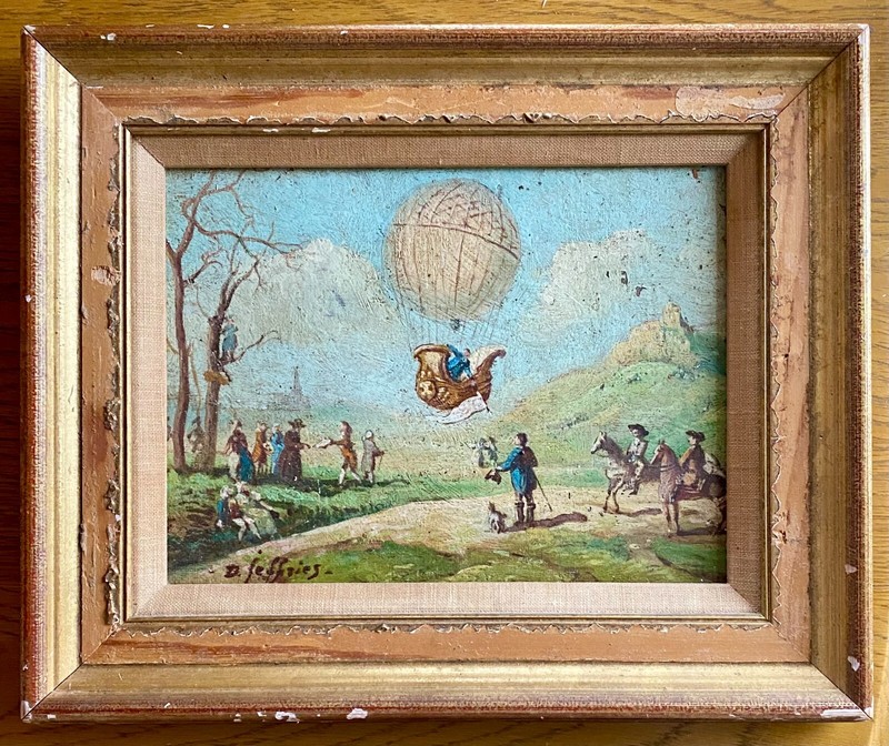 Original Oil on Artist Board Signed Lower Left Of first Ballon Flight