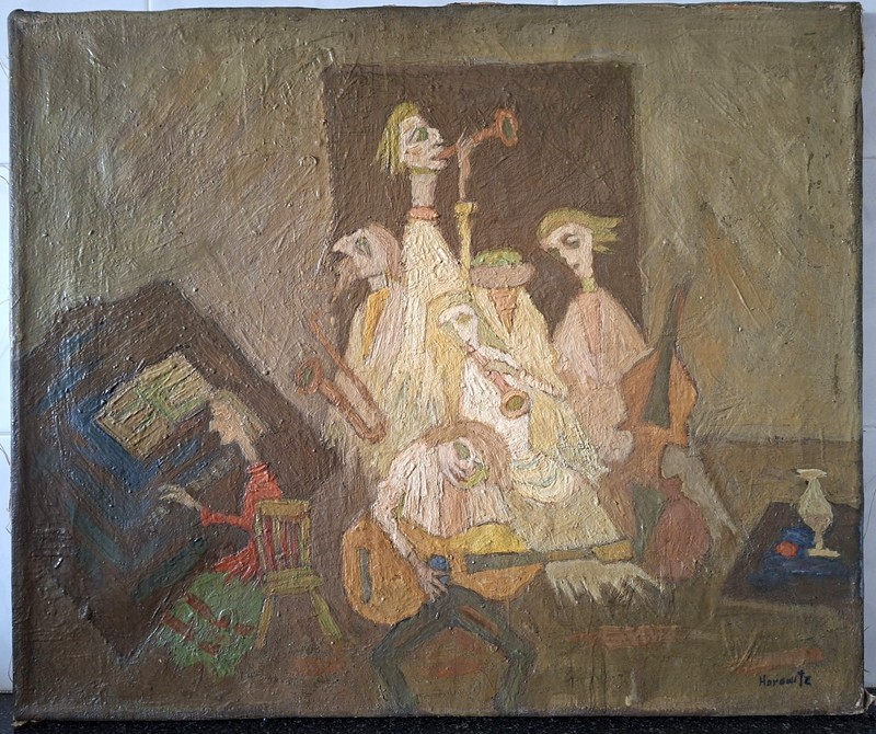 PETER HOROWITZ 1922-2005 «Musicians» Painting oil canvas Israel POLAND artist