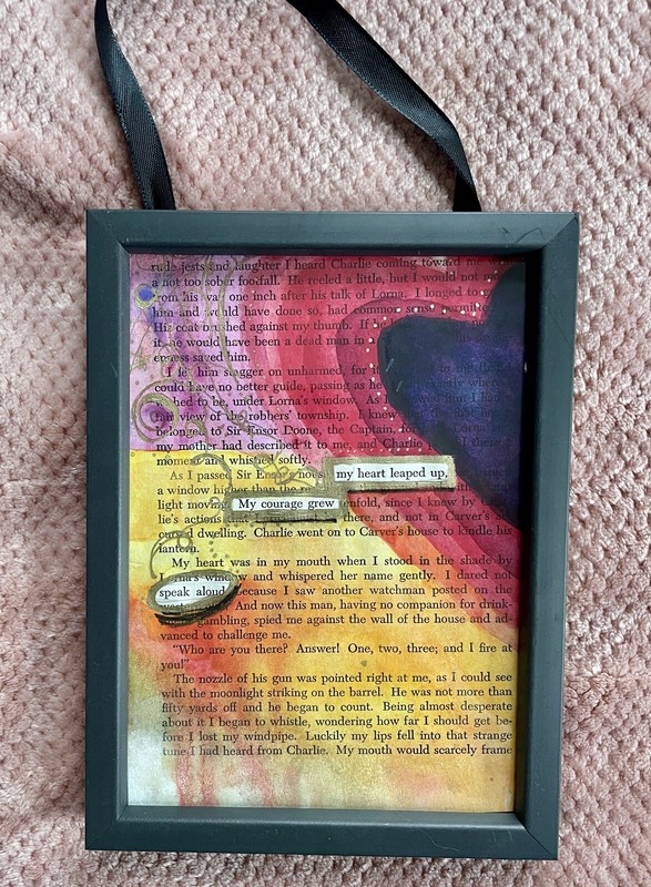 Black Out Poetry- Found Art- Abstract Art 5x7 with Frame, pink, purple, yellow gallery