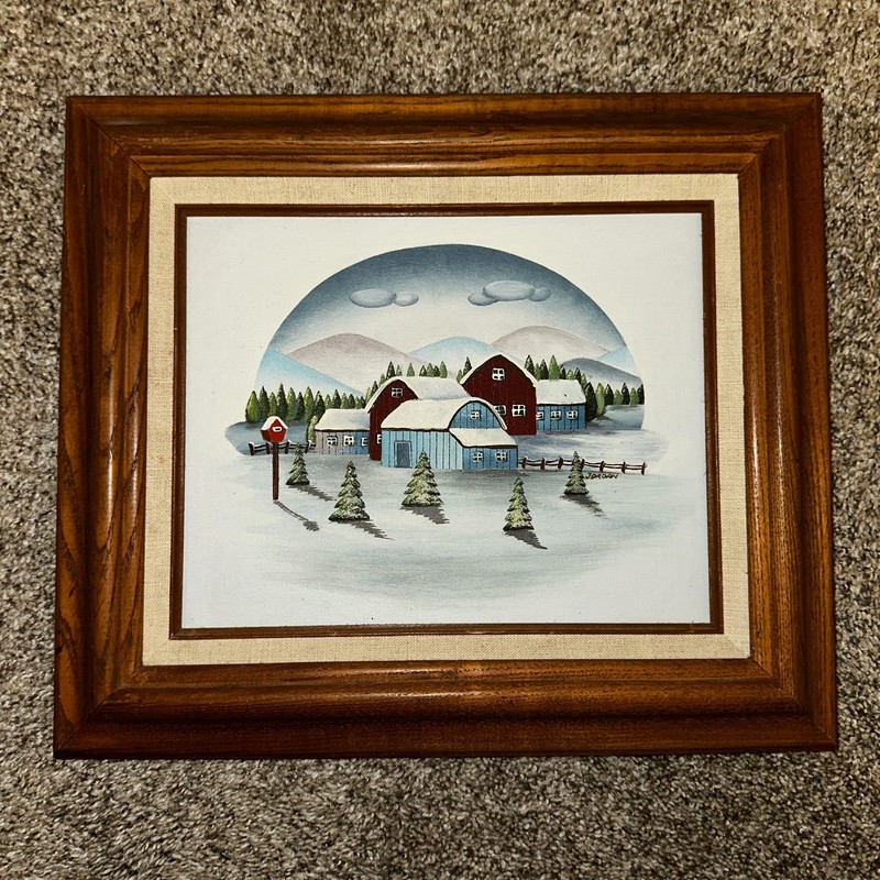PERSONAL PREFERENCE FARM LANDSCAPE PAINTING #464 8×10 PAINTING W/ FRAME 12”x 14”