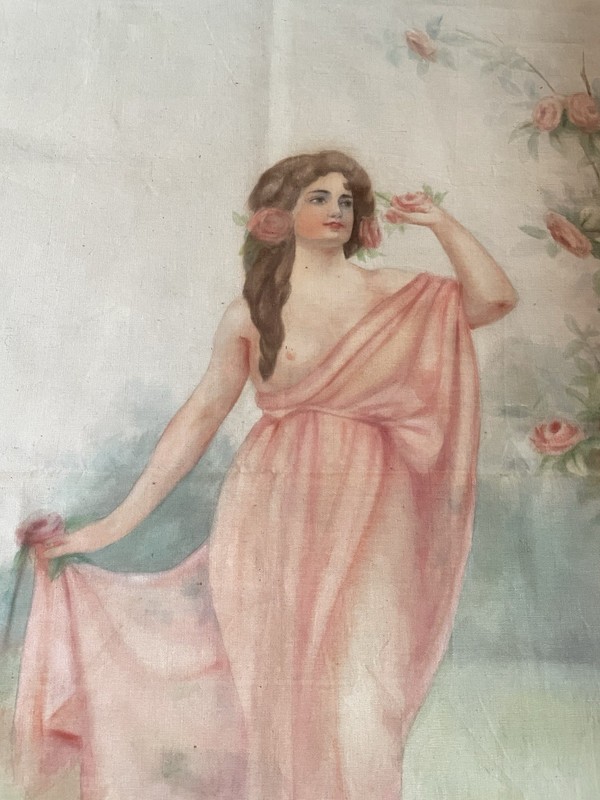 ANTIQUE WATERCOLOR ON CANVAS… BEAUTIFUL!!! SIGNED. SERENE AND HIGHLY UNUSUAL! gallery