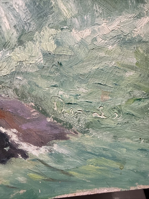Vintage Original Oil Painting Signed Landscape Ocean Waves Coastal Sea 20x16 gallery