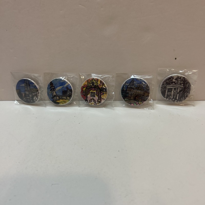 5 Original Hand Painting Museum Styles City Scape Pin Buttons 1.25″ # 6