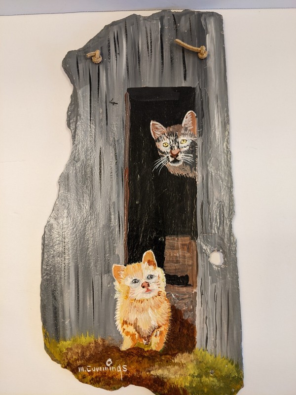 Barn Kittens Painting On Slate By M. Cummings 14″ X 7″