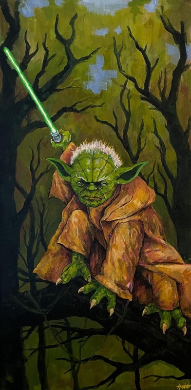 Yoda original portrait painting by Xilberto on canvas 24×12