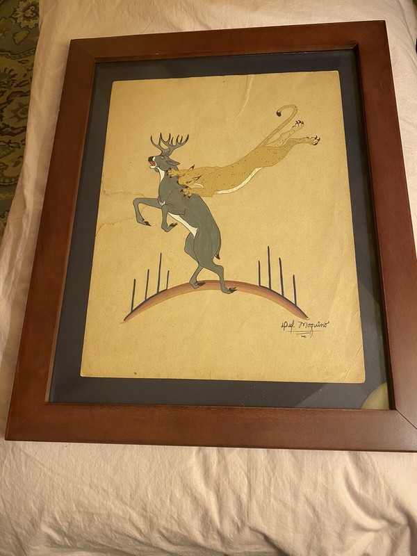 Delfico Moquino Zia Pueblo Native American Indian Early Original Painting￼ 1948