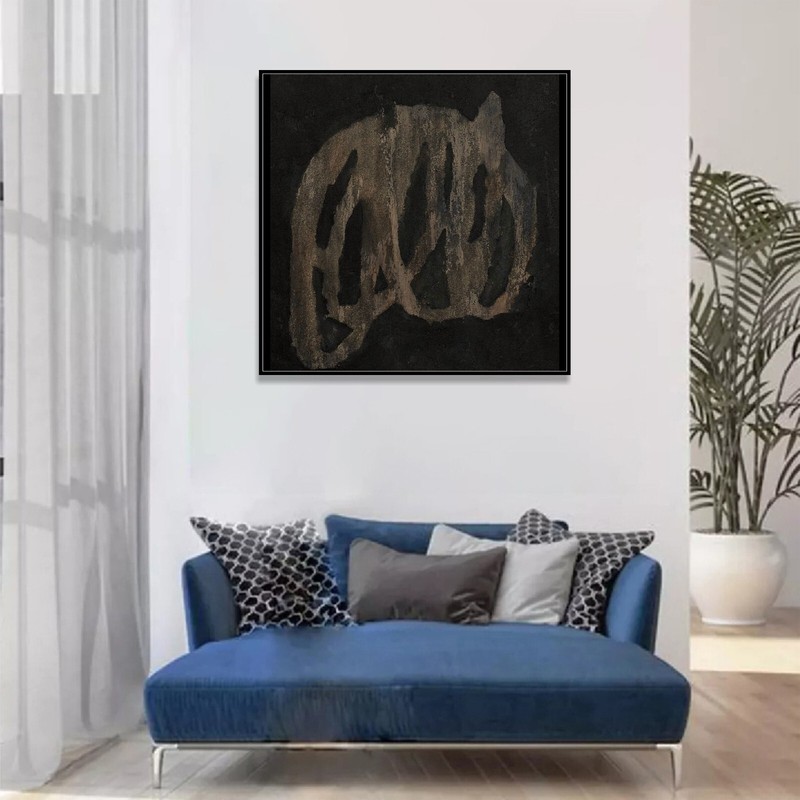 27.55x27.55" Abstract Black and Brown Oil Painting Original Geometric | DESPAIR gallery