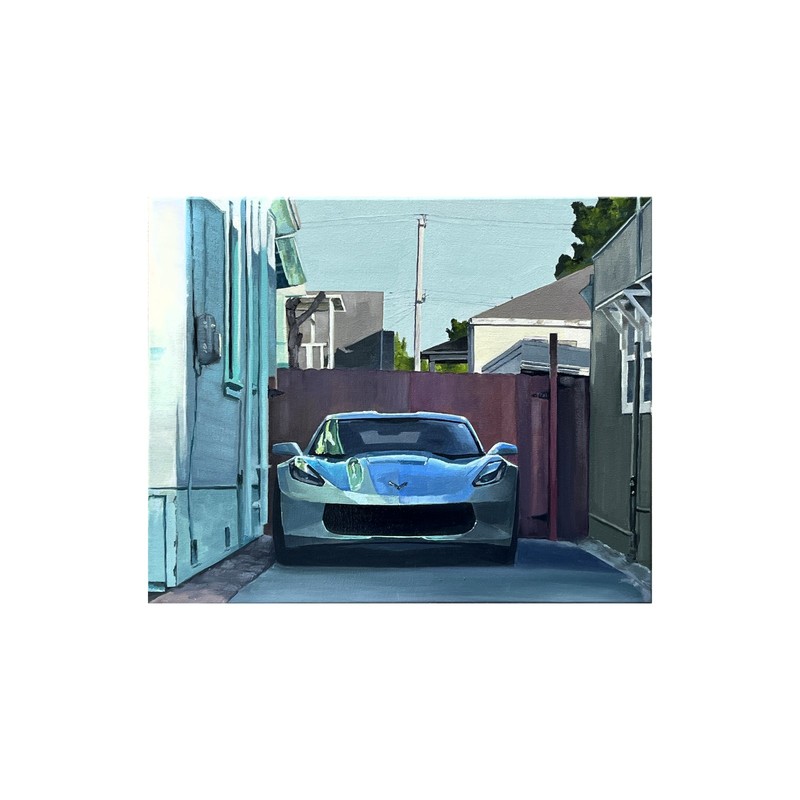 Original Oil Painting Parked Corvette 40x50cm (16x20in) – Contemporary Urban