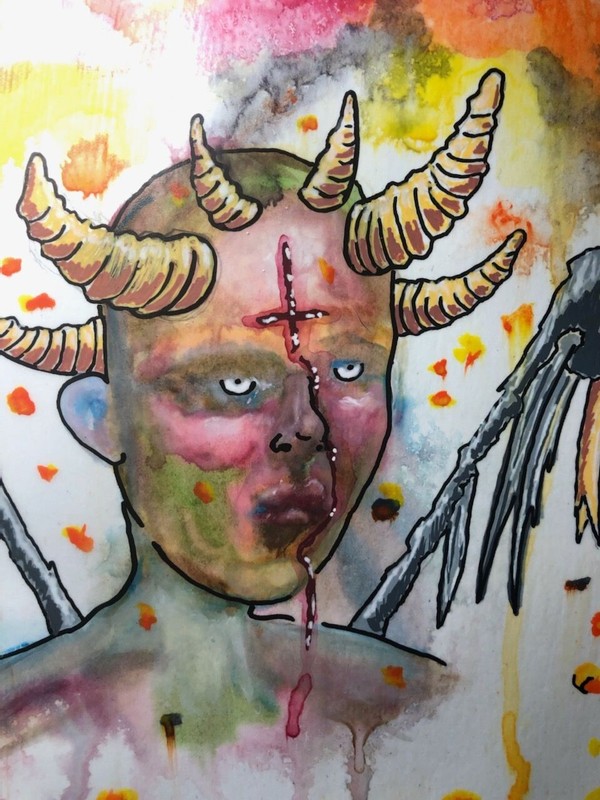 FALLEN ANGEL ORIGINAL WATERCOLOR AND ACRYLIC PAINTING BY GEORGE SILLIMAN gallery