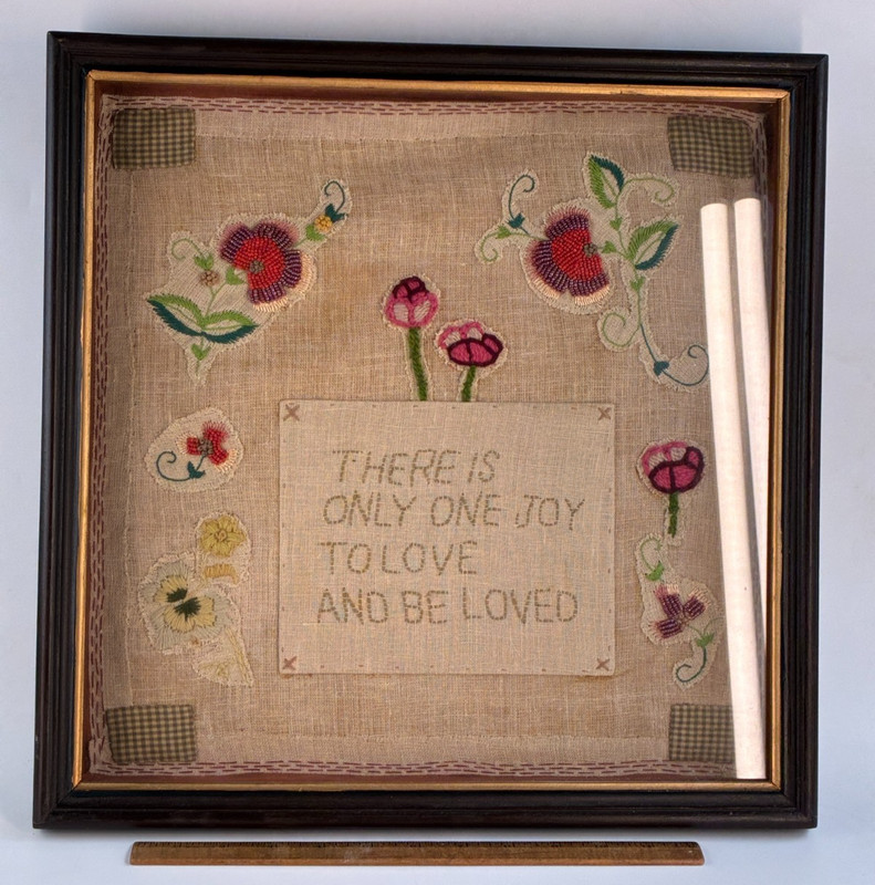 Vintage Needlepoint Framed Shadow Box Love Beaded