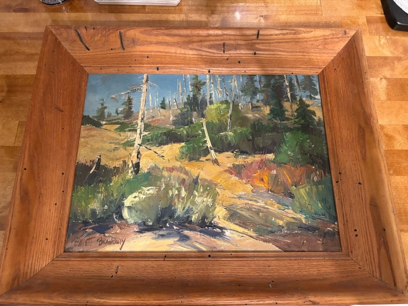 1962 Bennett Bradbury Exceedingly Rare Canvas Mountain Painting. “Noon” Oregon