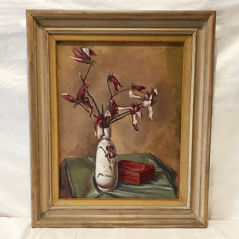 Vintage Framed Art Original Signed Painting on Canvas with Flowers Still Life gallery