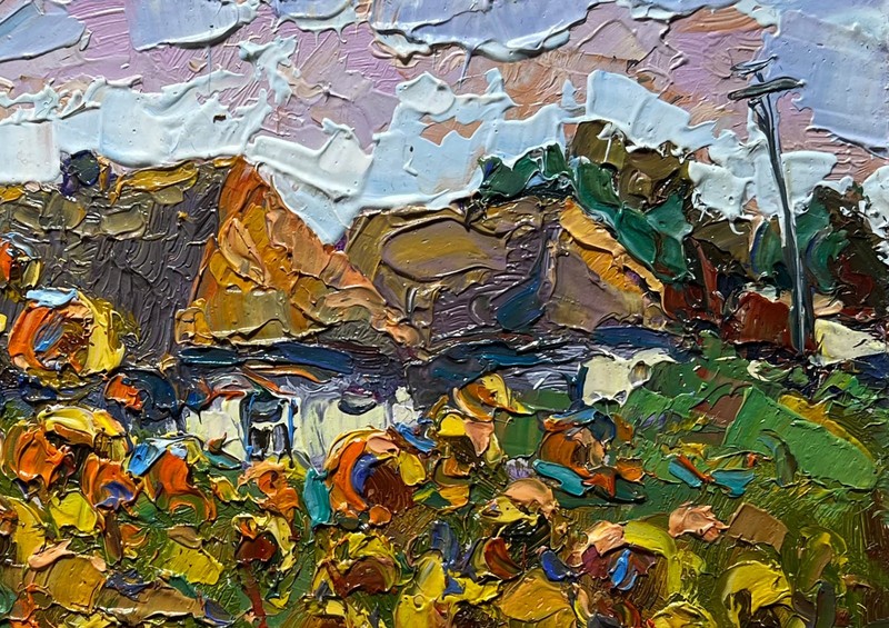 Oil Painting Cozy Village Life O. Ivanyuk Landscape Unframed Original nAAA3984 gallery