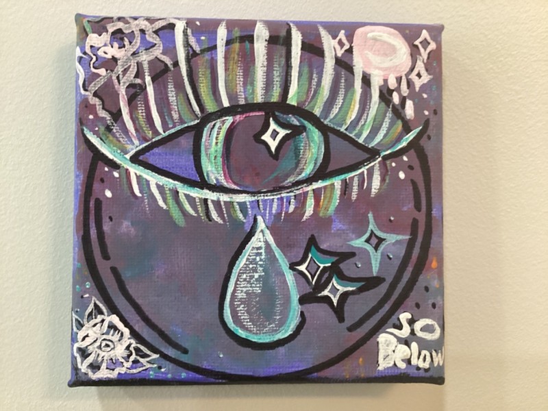 So Below original tiny abstract acrylic eye painting on canvas 4 x 4 in