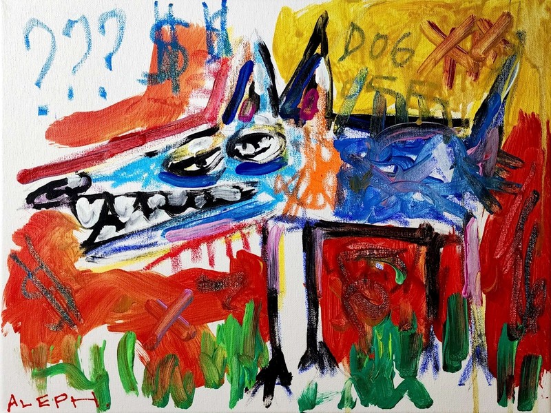 Aleph Original Expressionist Dog 12x16 Abstract Painting Animals Wall Art Canvas gallery