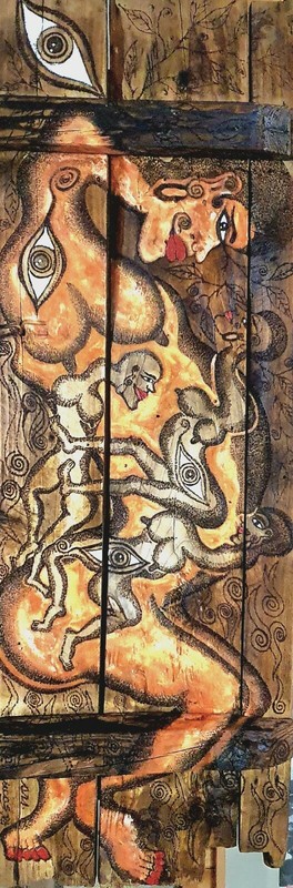 Mythology2020-4605 Abstract Oil Painting on Wood Korean Artist Soobok Lucas Park