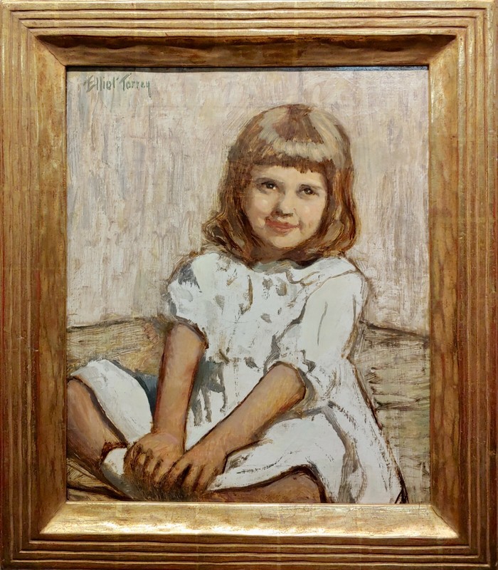 Elliot Torrey-1920s Portrait of a Young Girl seated on the floor-Oil painting