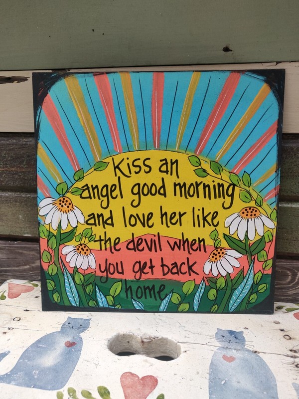 Charley Pride Kiss An Angel Good Mornin' Lyric Painting 10 x 10" wood, Country
