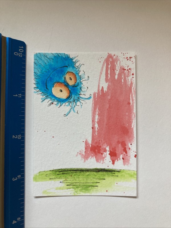ACEO Original Watercolor Painting OOAK Monster ATC Artist Trading Card gallery