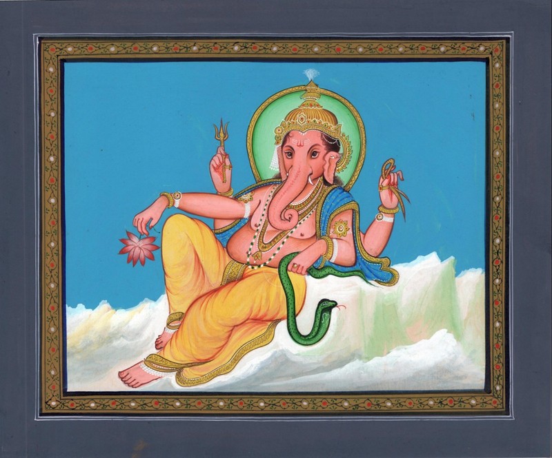 Ganesh Indian Miniature Painting Handmade India Hindu Religion Ganesha Paper Art