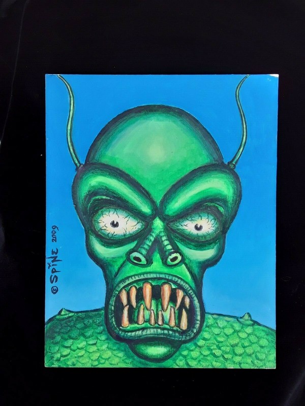 Original Art by Spine Horror Comic Hotrod Punk Monster Green Eyed Gazunga