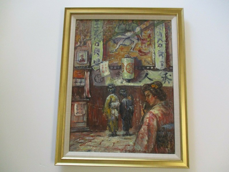 ANTIQUE OIL PAINTING JAPAN IMPRESSIONISM LISTED EXHIBITED 1920’S THEATRE RARE